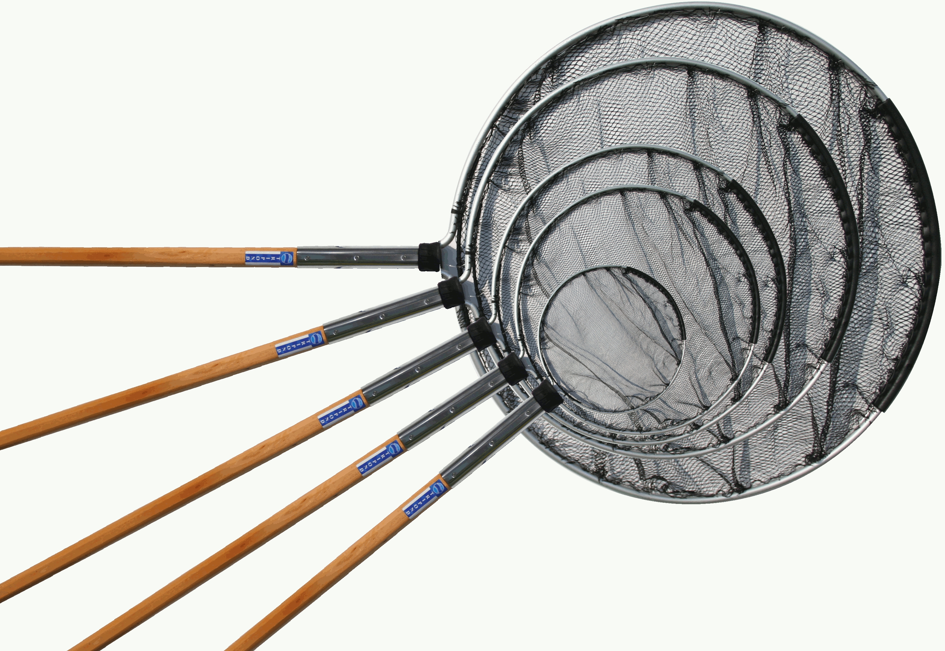 Kescher Edelstahl mit Holzgriff rund 60cm und 2,5m Holzstiel