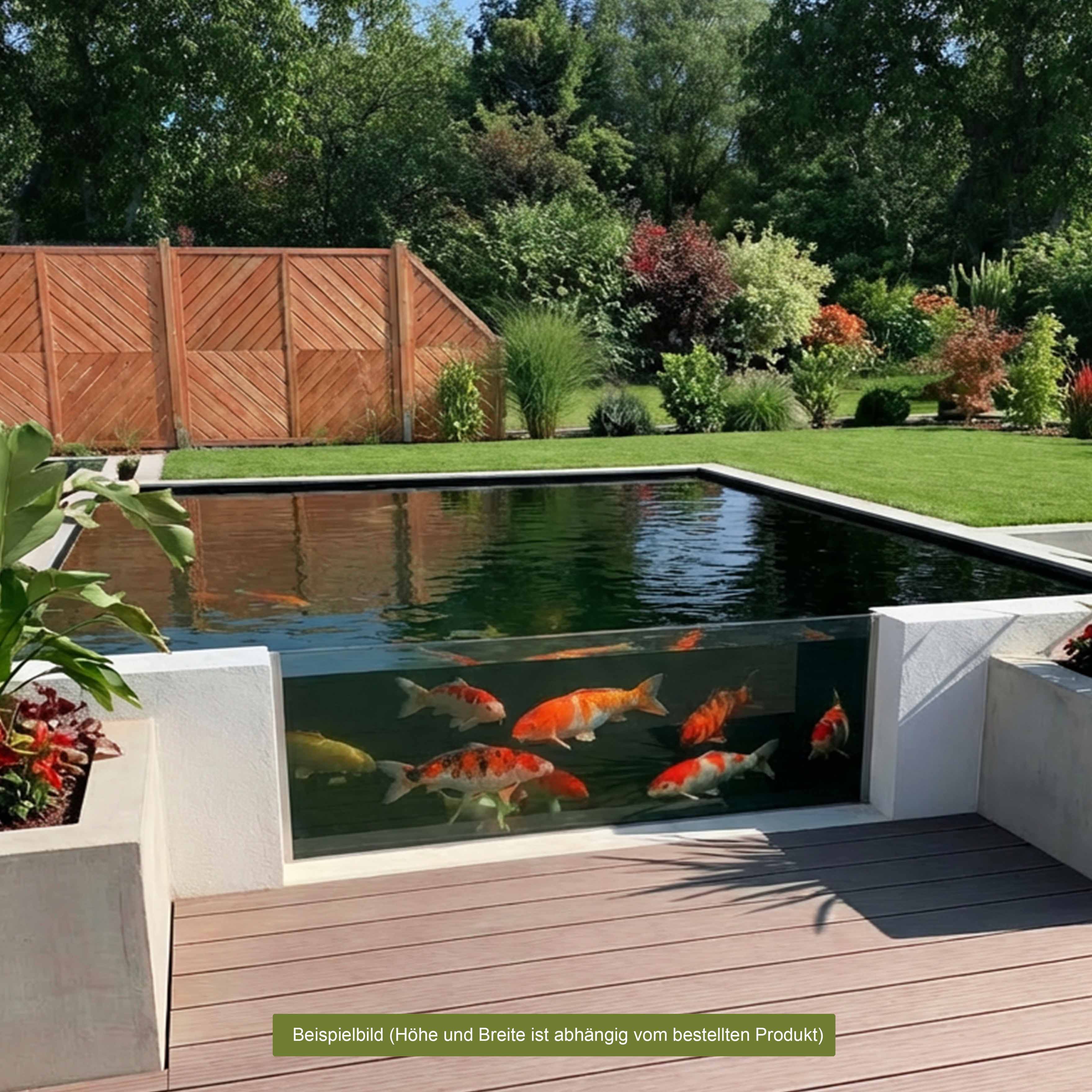 Teichscheibe 1000x500 30mm mit VA-Rahmen Flansche Teichfenster